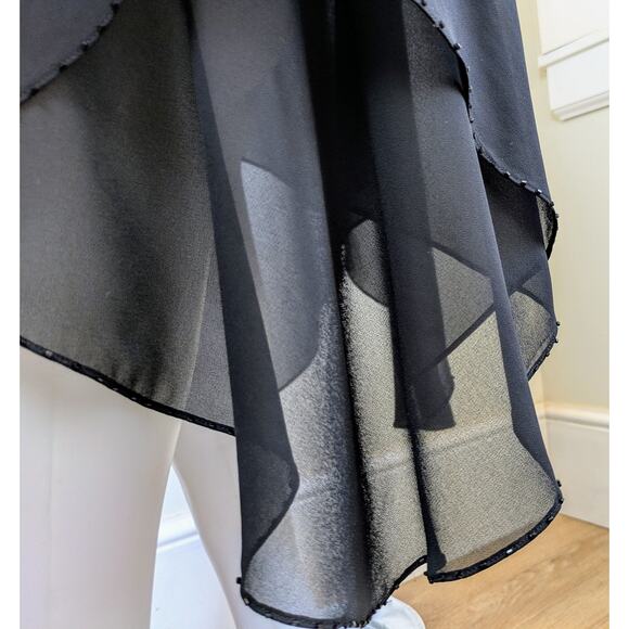 VTG Evan Picone Midi Maxi Dress 6 Black Beaded Sleeveless Sheer Scarf Hem + Wrap - Picture 10 of 12